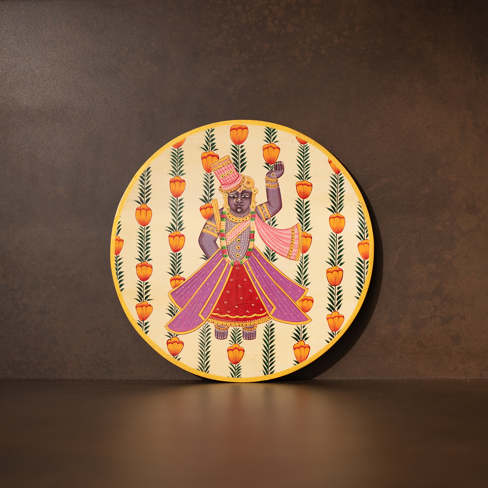 White Shrinathji Handpainted Picchwai Wall Plate