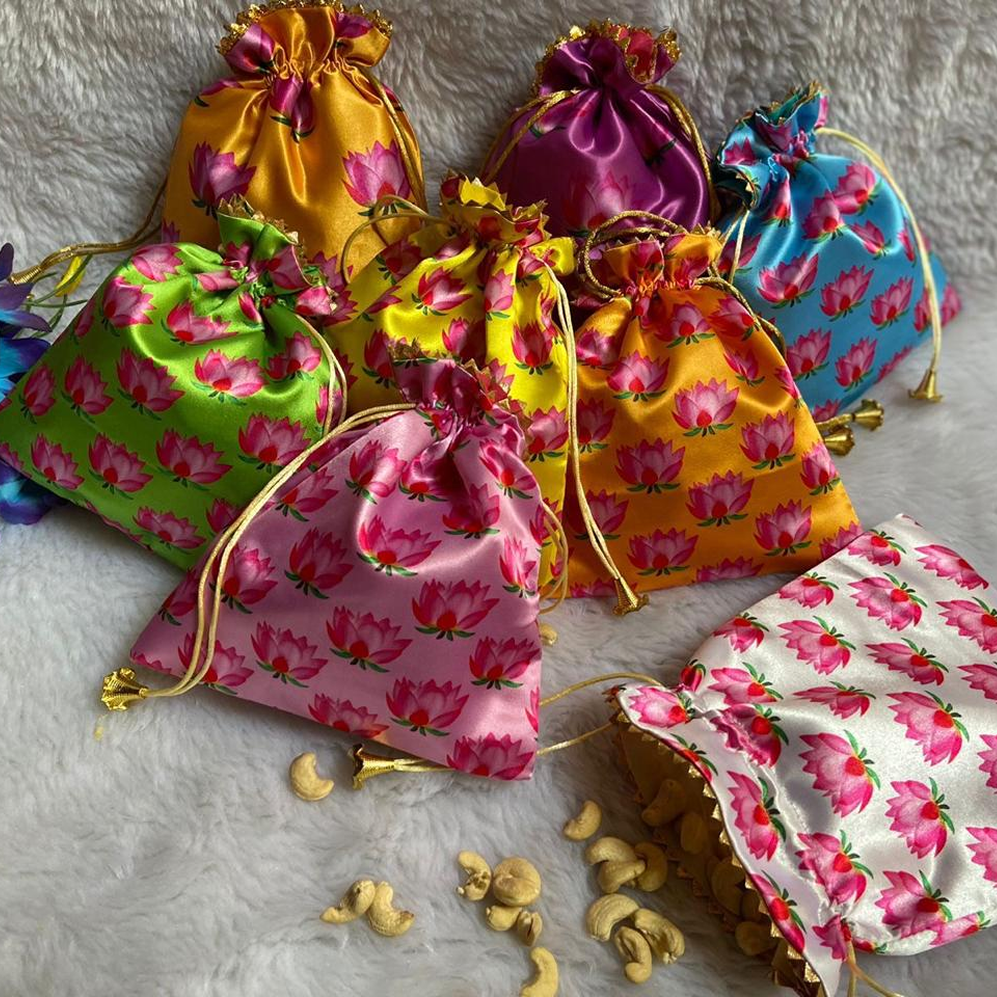 Lotus Print Potlis- Set of 10