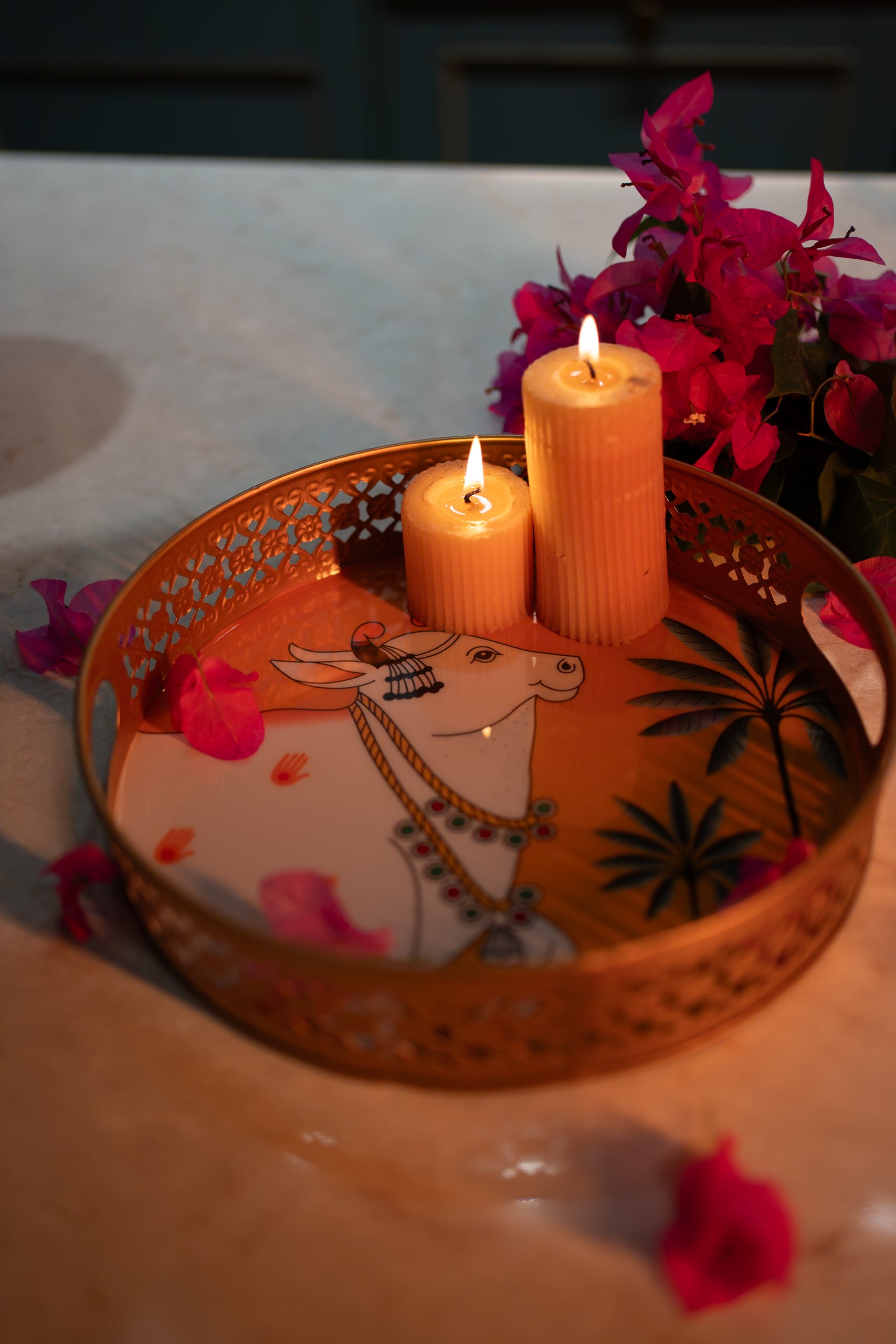 Pitambar Yellow Pichwai Tray -10 inches (large)