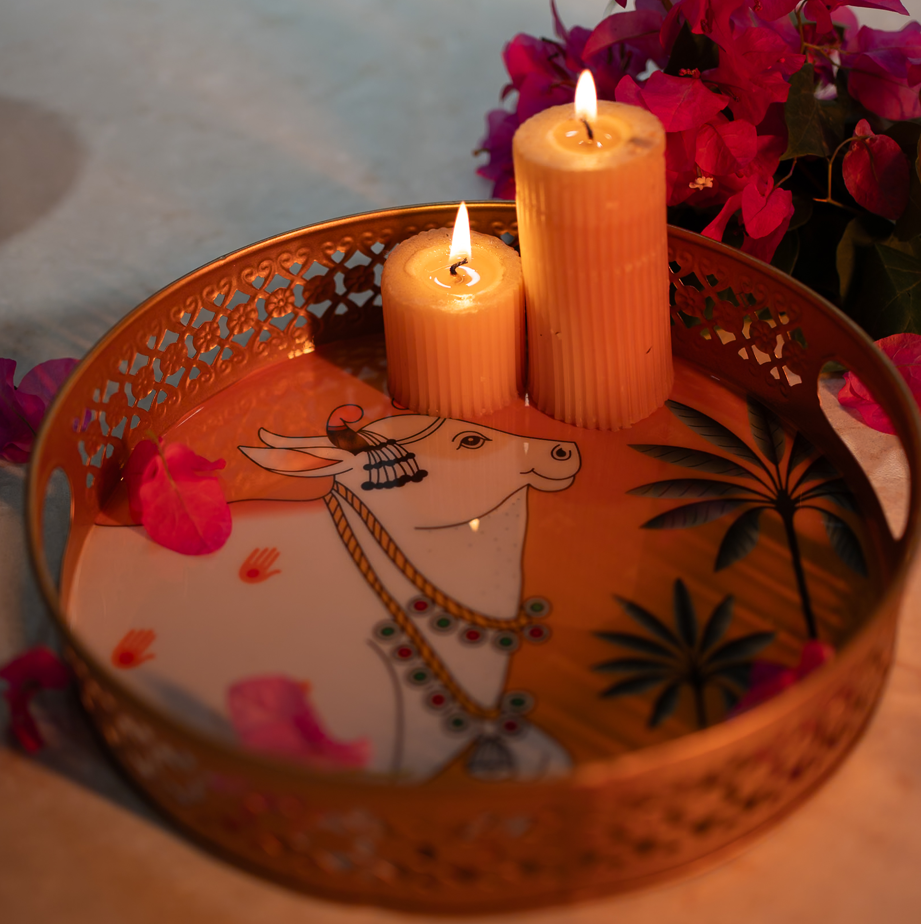 Pitambar Yellow Pichwai Tray -10 inches (large)