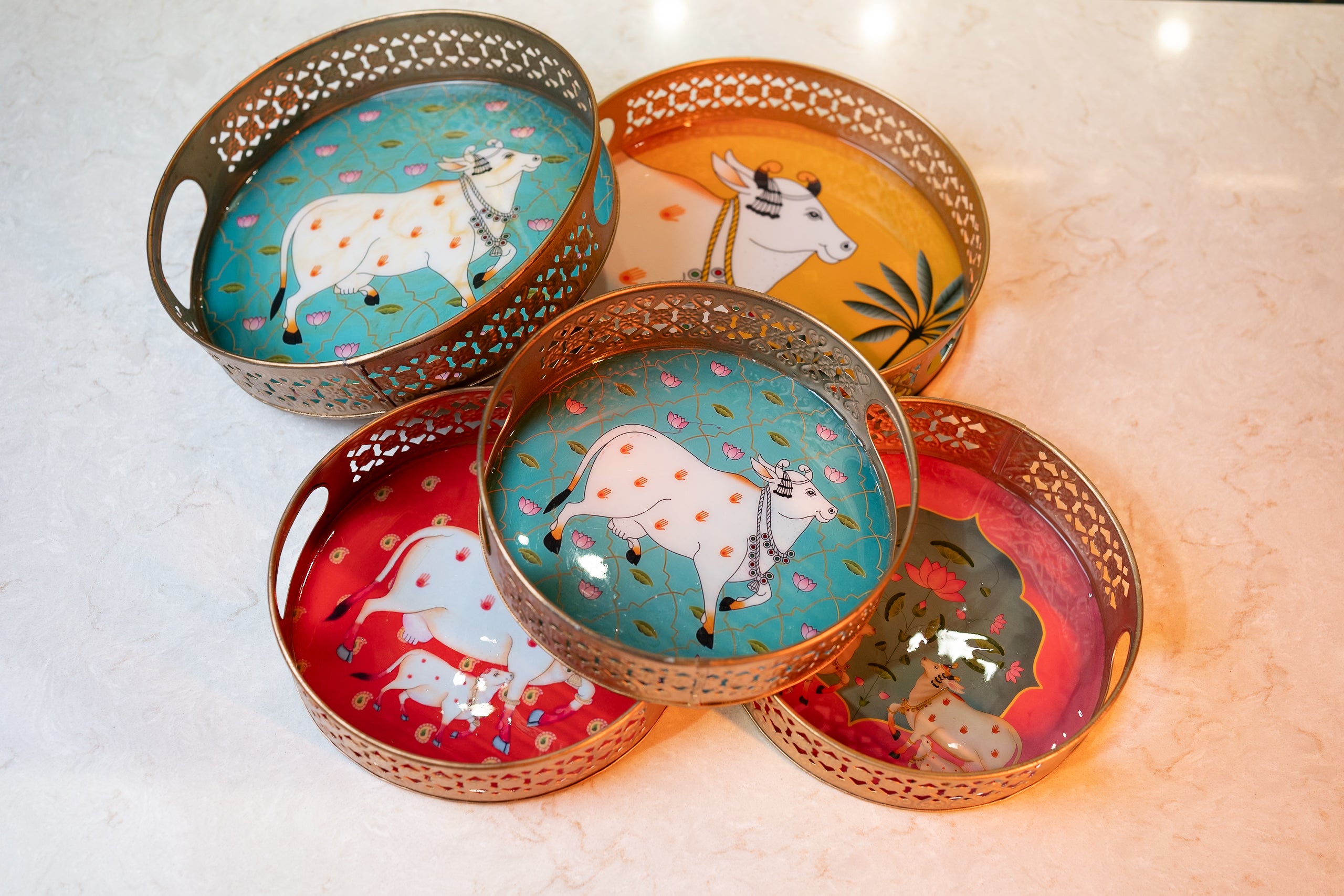 Ratanjali Red Pichwai Tray -8 inches(small)