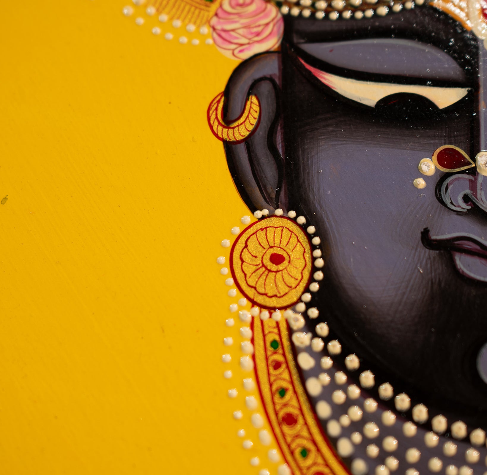 Yellow Shrinathji Handpainted Picchwai Wall Plate