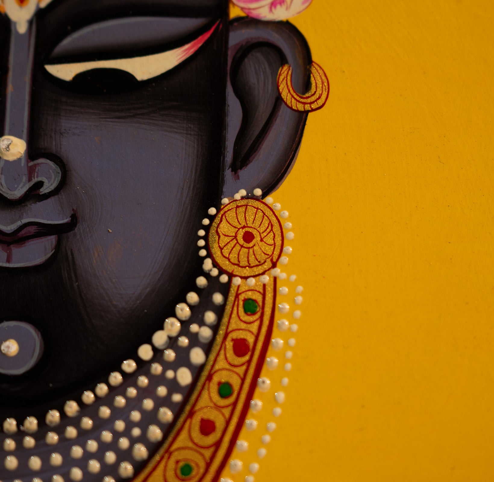 Yellow Shrinathji Handpainted Picchwai Wall Plate