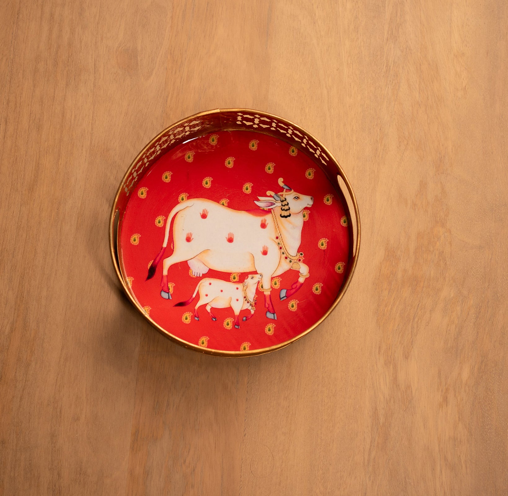 Ratanjali Red Pichwai Tray -8 inches(small)