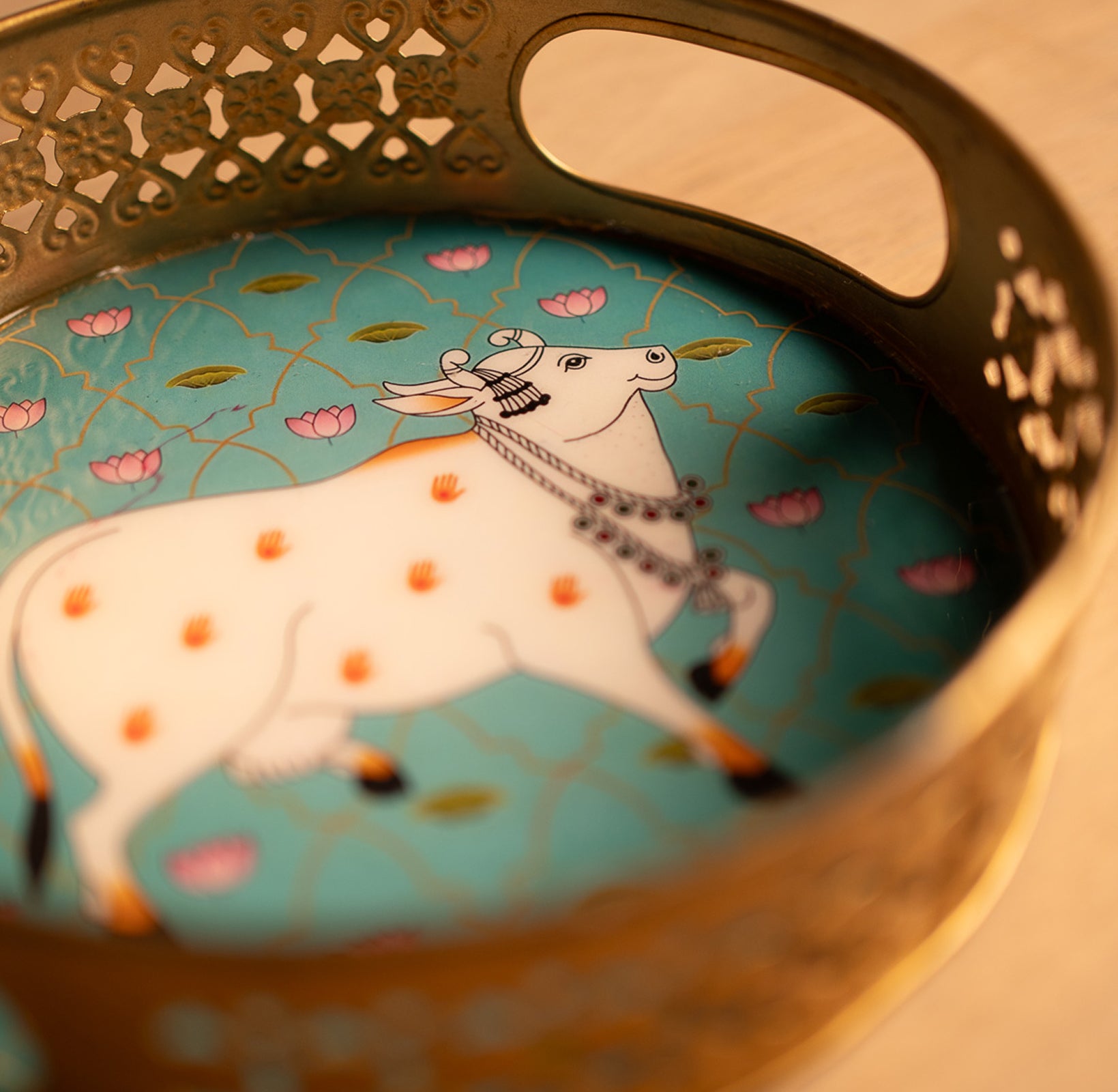 Shyamrang Blue Pichwai Tray - 8 inches (small)