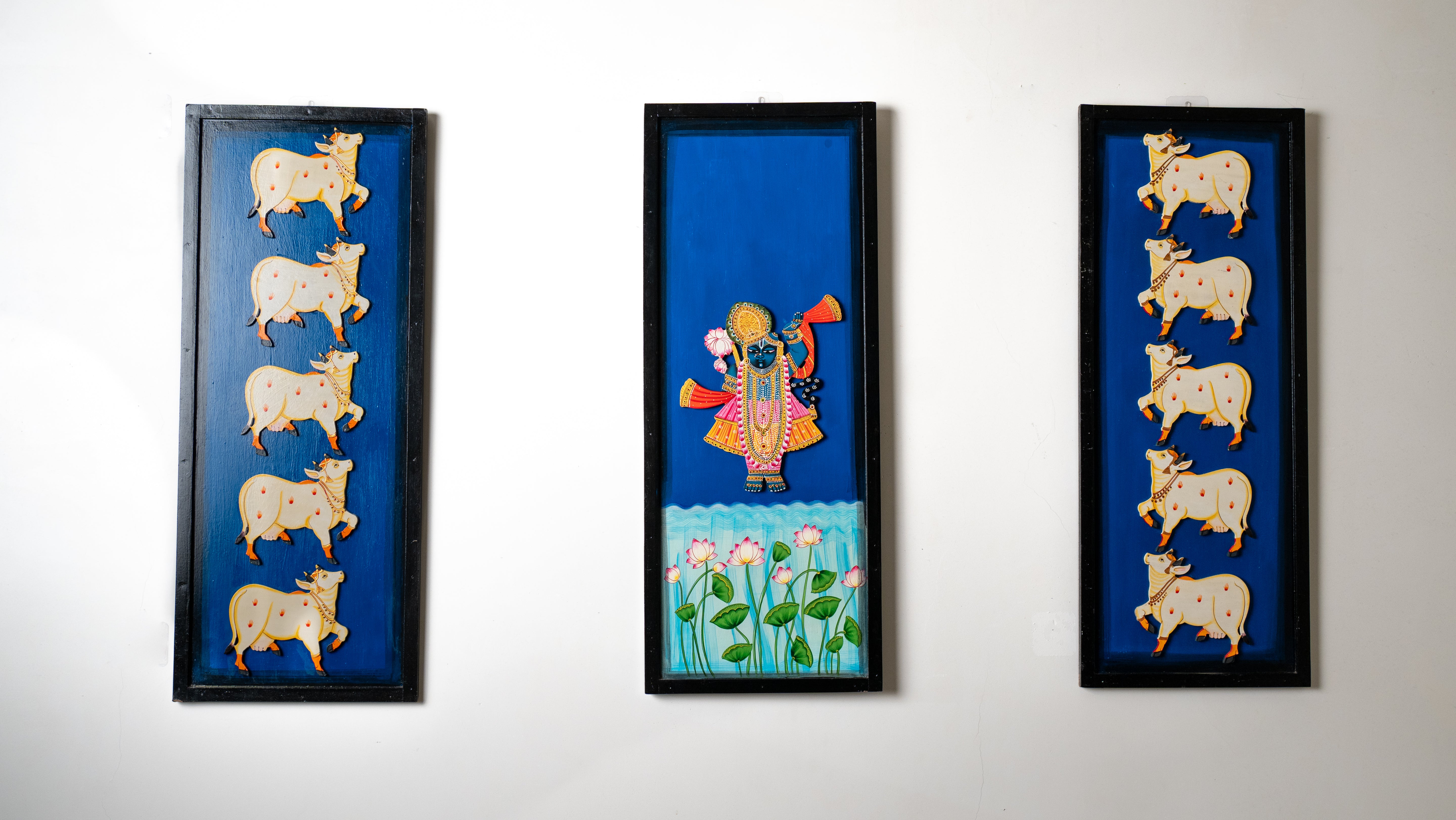 Divine Harmony – Krishna & Sacred Cow Procession (Set of 3)