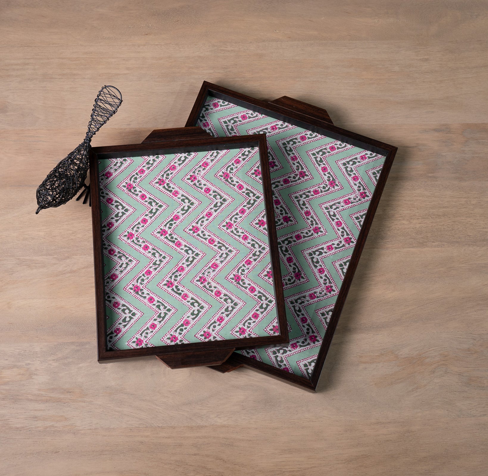 Chevron Bagh Green Tray - 12*15(Large)