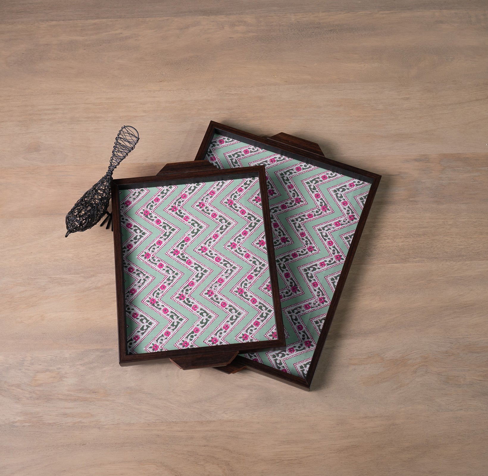 Chevron Bagh Green Tray - 12*15(Large)