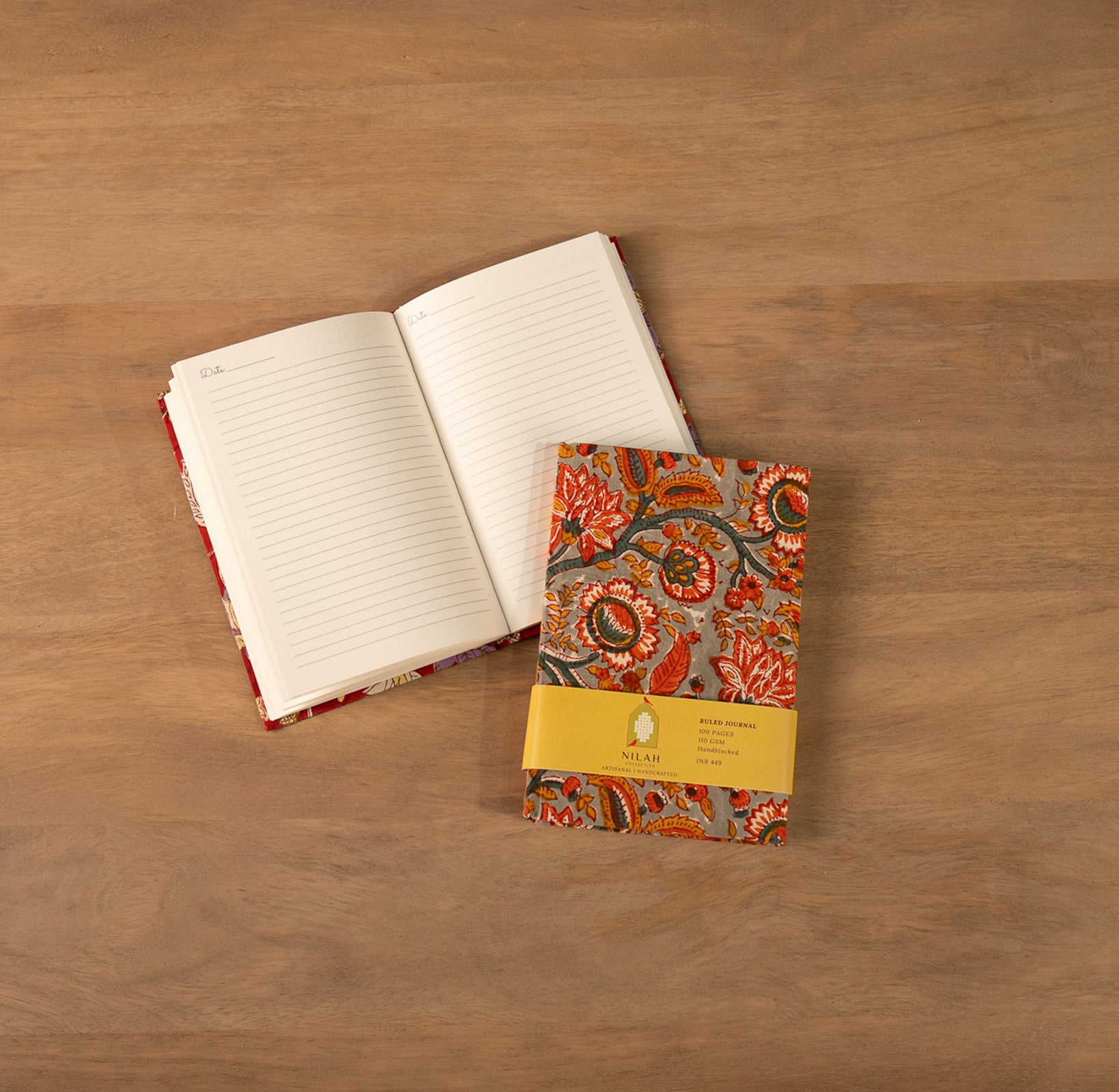 Dhruva Floral Handblock Ruled Journal
