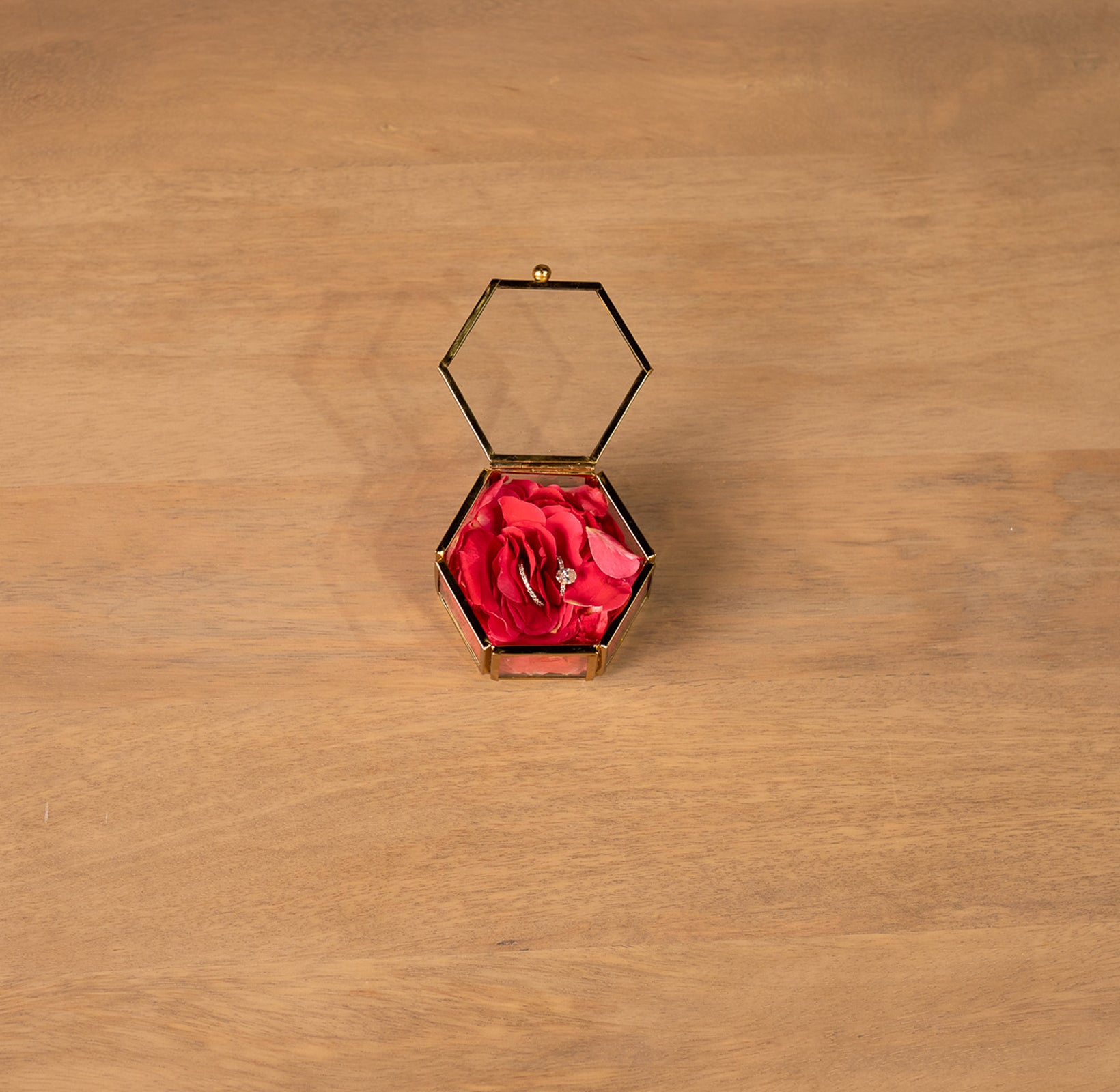 Hexagonal Glass Ring Box