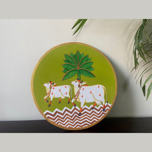 Nilah Collective  Handpainted Picchwai - light green two cows