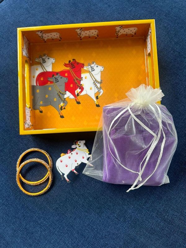 Yellow Picchwai Tray- Gift Hamper for Housewarming, Baby Shower