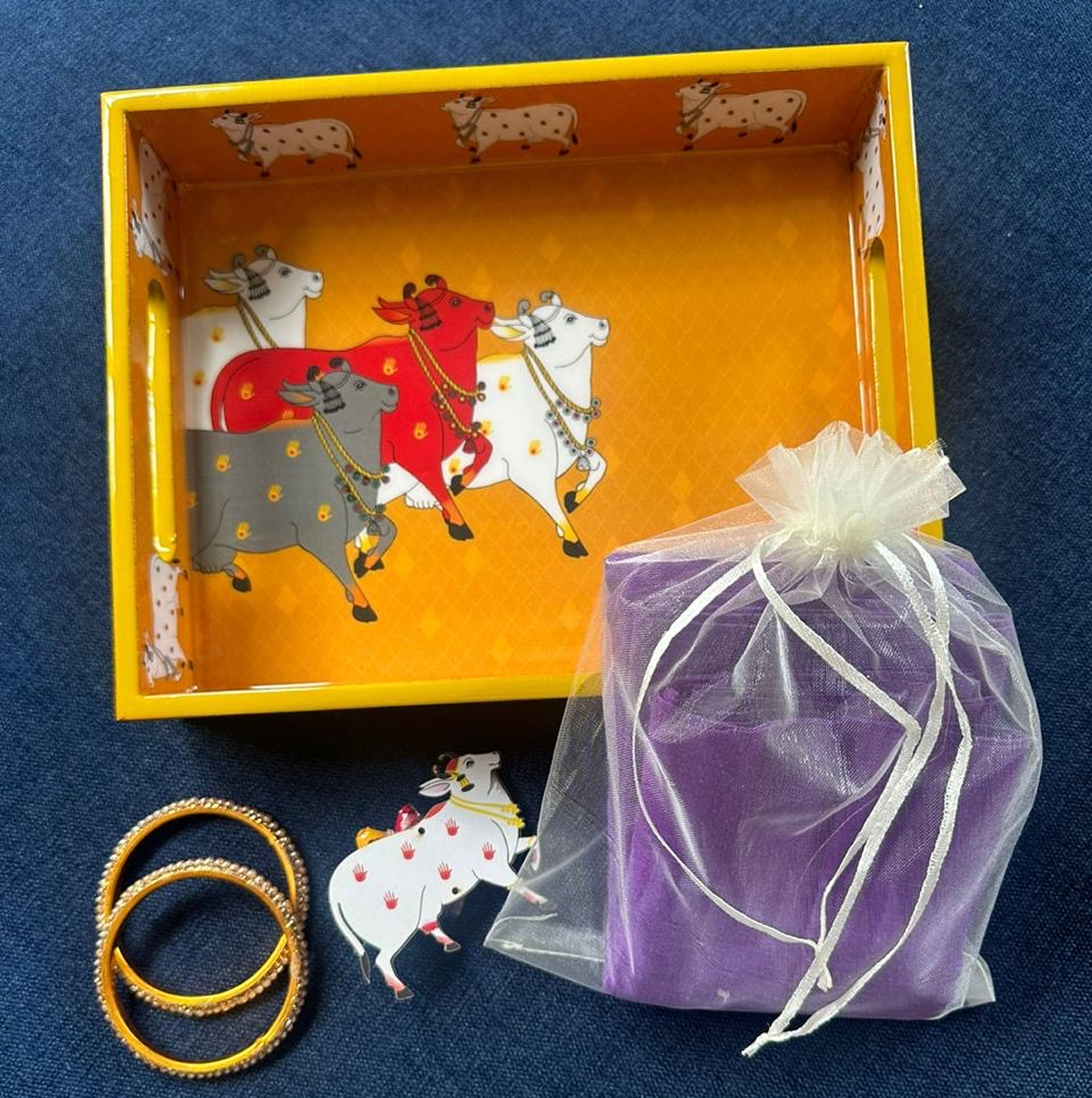 Yellow Picchwai Tray- Gift Hamper for Housewarming, Baby Shower