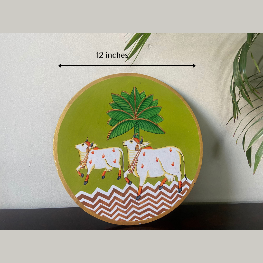 Nilah Collective  Handpainted Picchwai - light green two cows