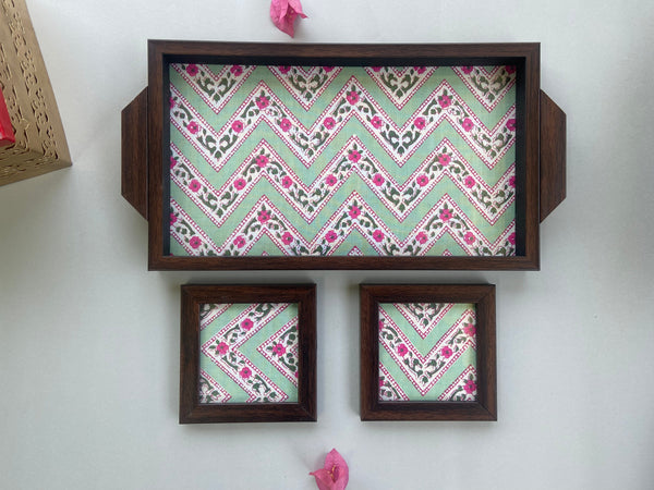 Nilah Collective   Green Chevron Bagh Tray - Small