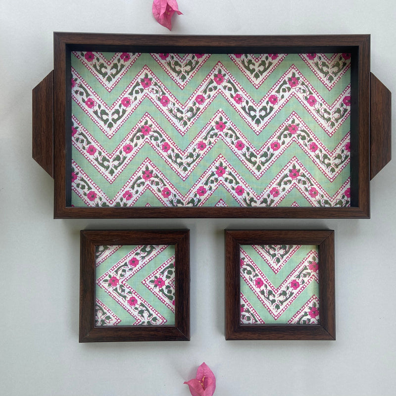 Nilah Collective   Green Chevron Bagh Tray - Small