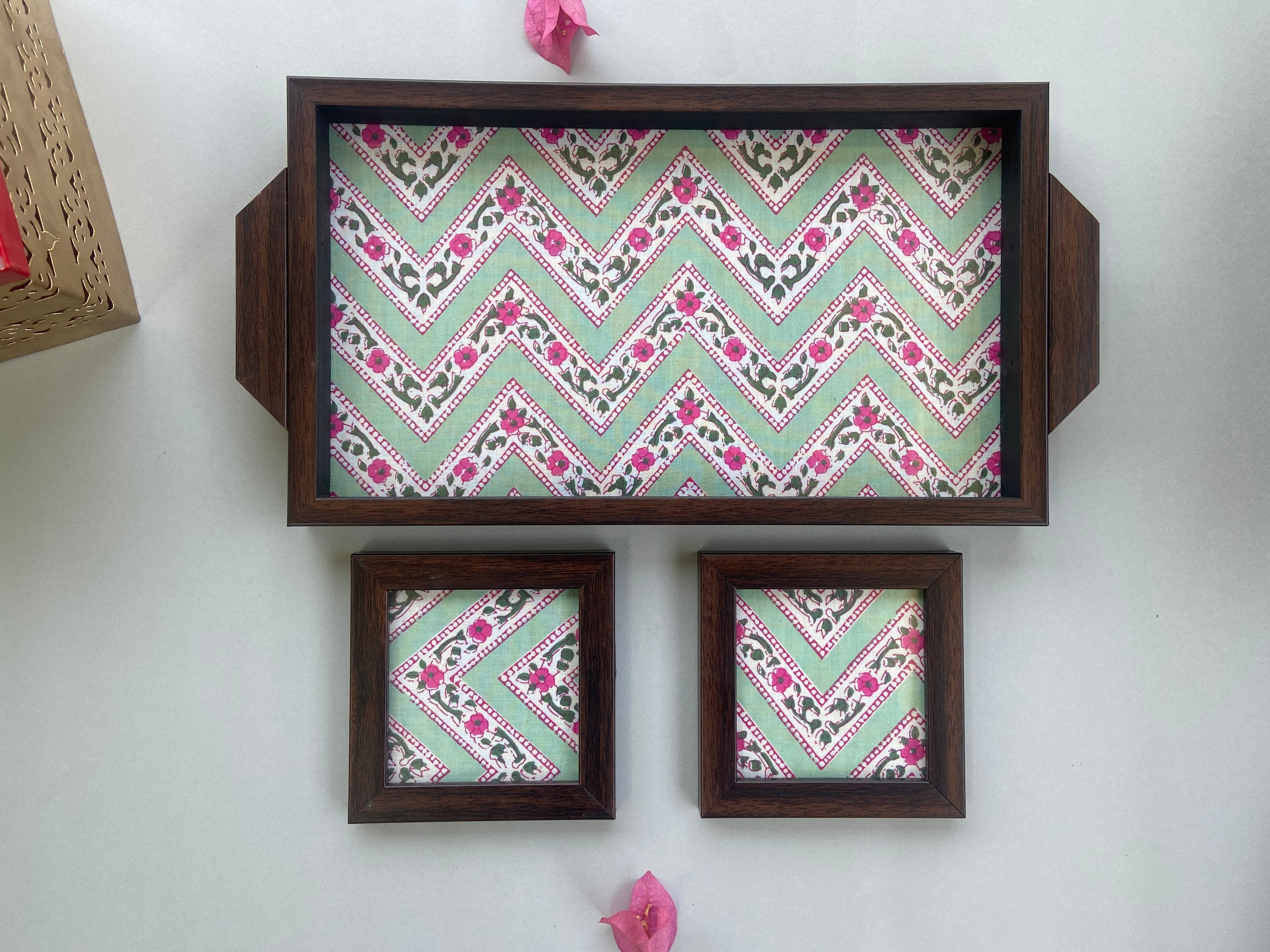 Nilah Collective   Green Chevron Bagh Tray - Small