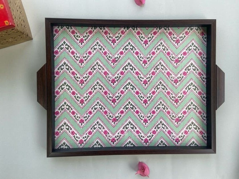 Nilah Collective  Green Chevron Bagh Tray - Large