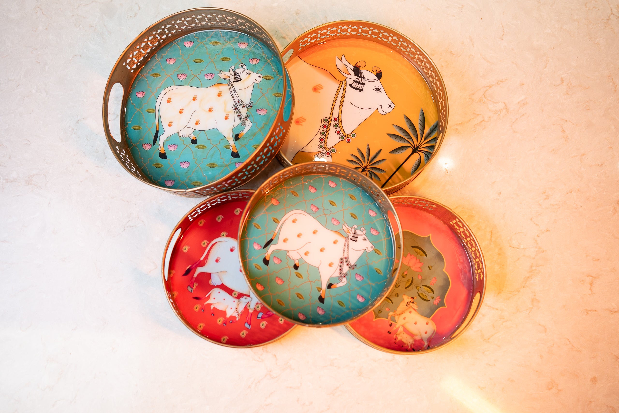 Shyamrang Blue Pichwai Tray - 8 inches (small)