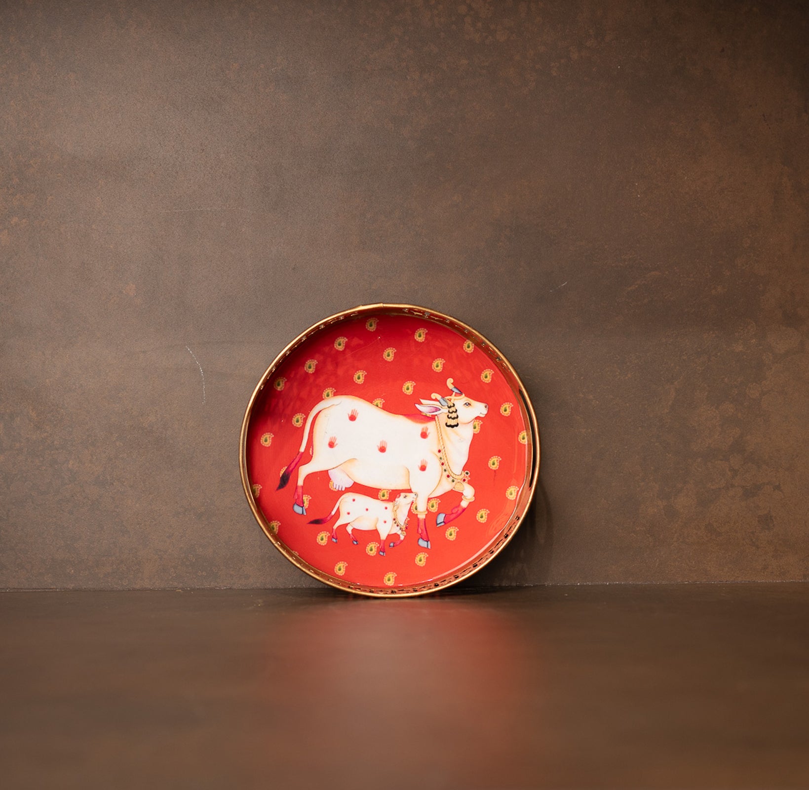 Ratanjali Red Pichwai Tray -8 inches(small)