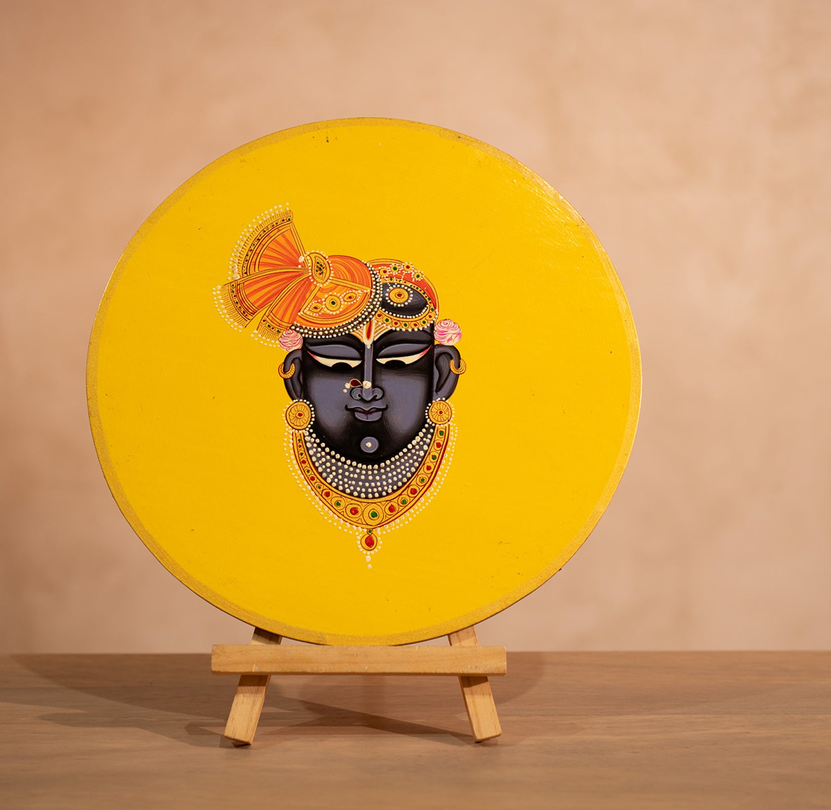 Yellow Shrinathji Handpainted Picchwai Wall Plate