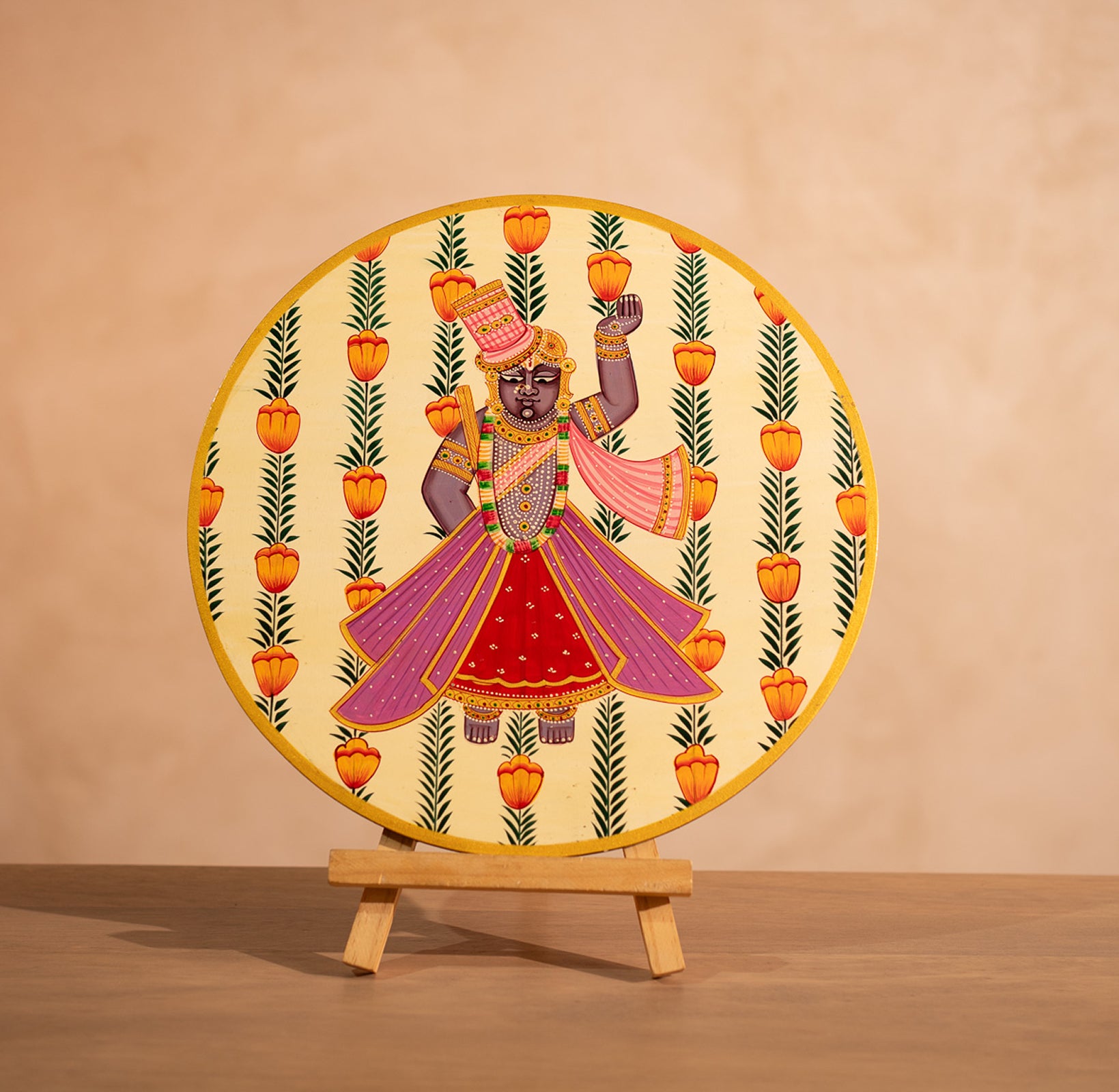 White Shrinathji Handpainted Picchwai Wall Plate