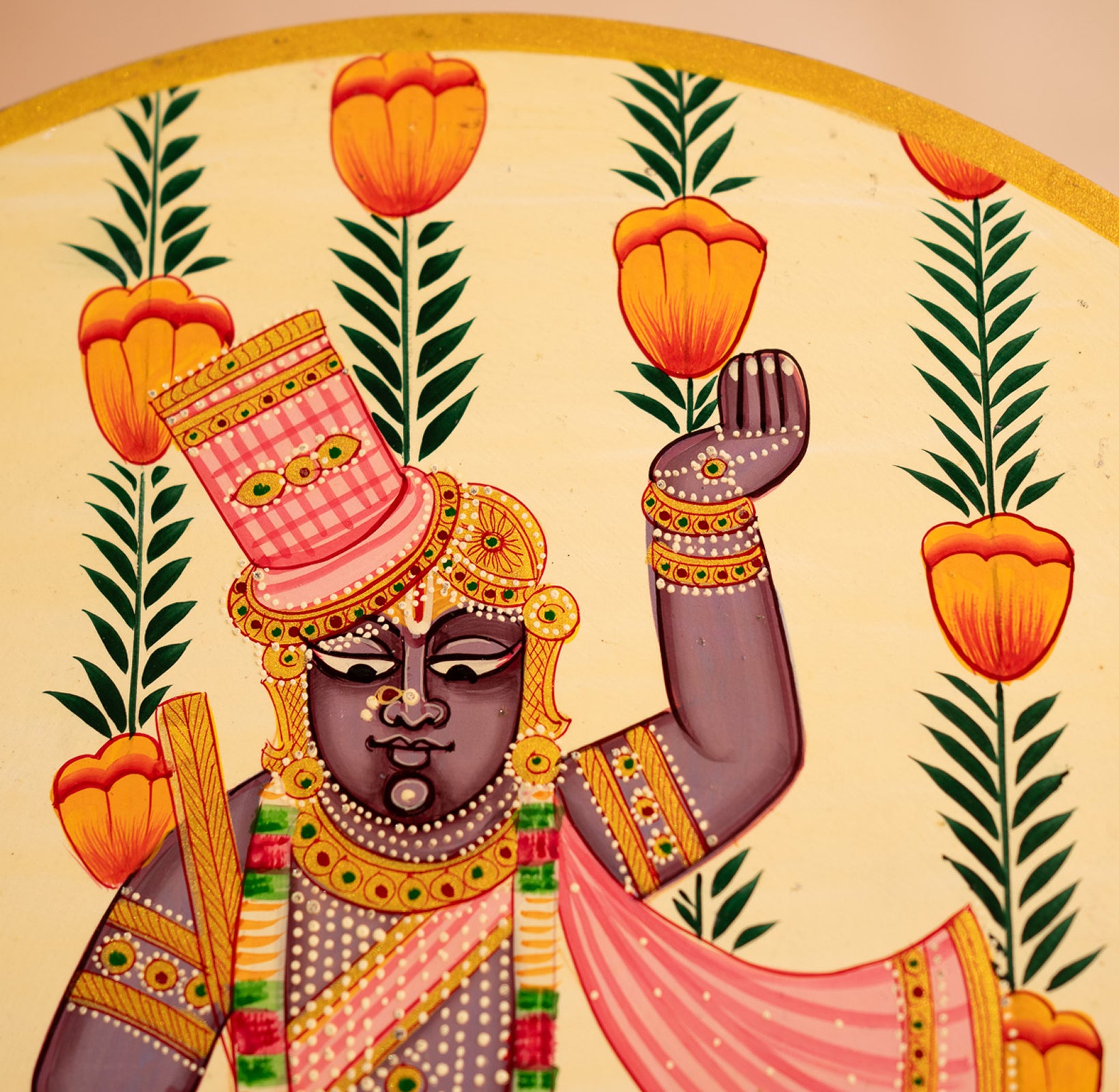 White Shrinathji Handpainted Picchwai Wall Plate