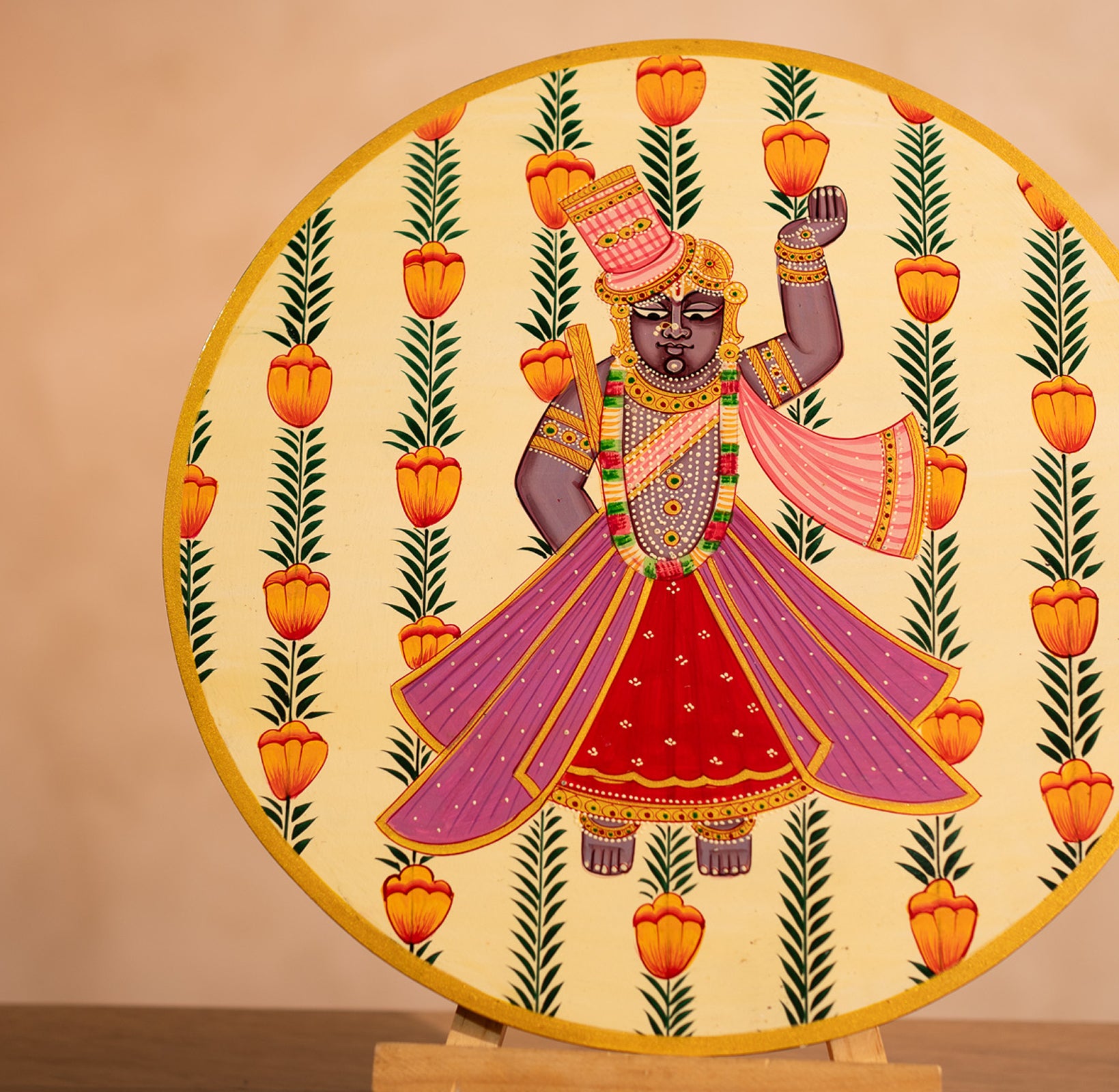 White Shrinathji Handpainted Picchwai Wall Plate