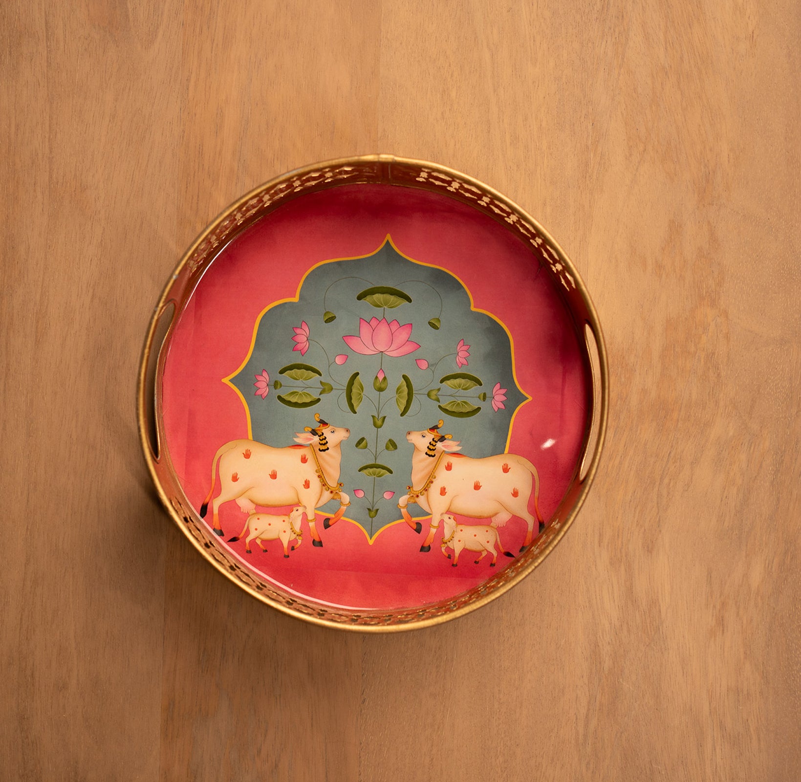 Gulabi Kamal Pink Pichwai Tray (small)