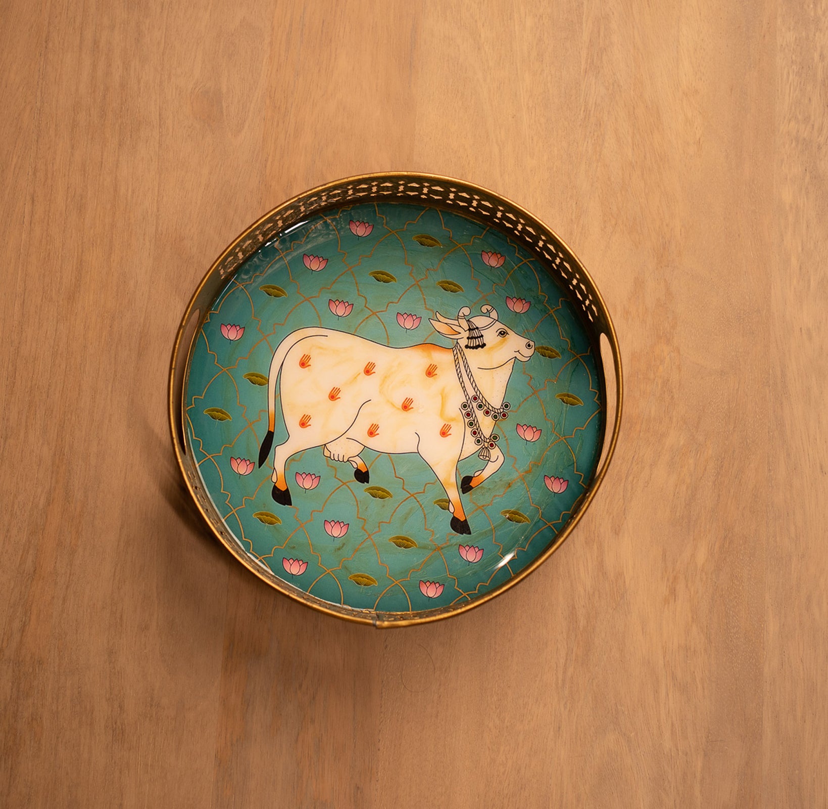 Shyamrang Blue Pichwai Tray - 8 inches (small)