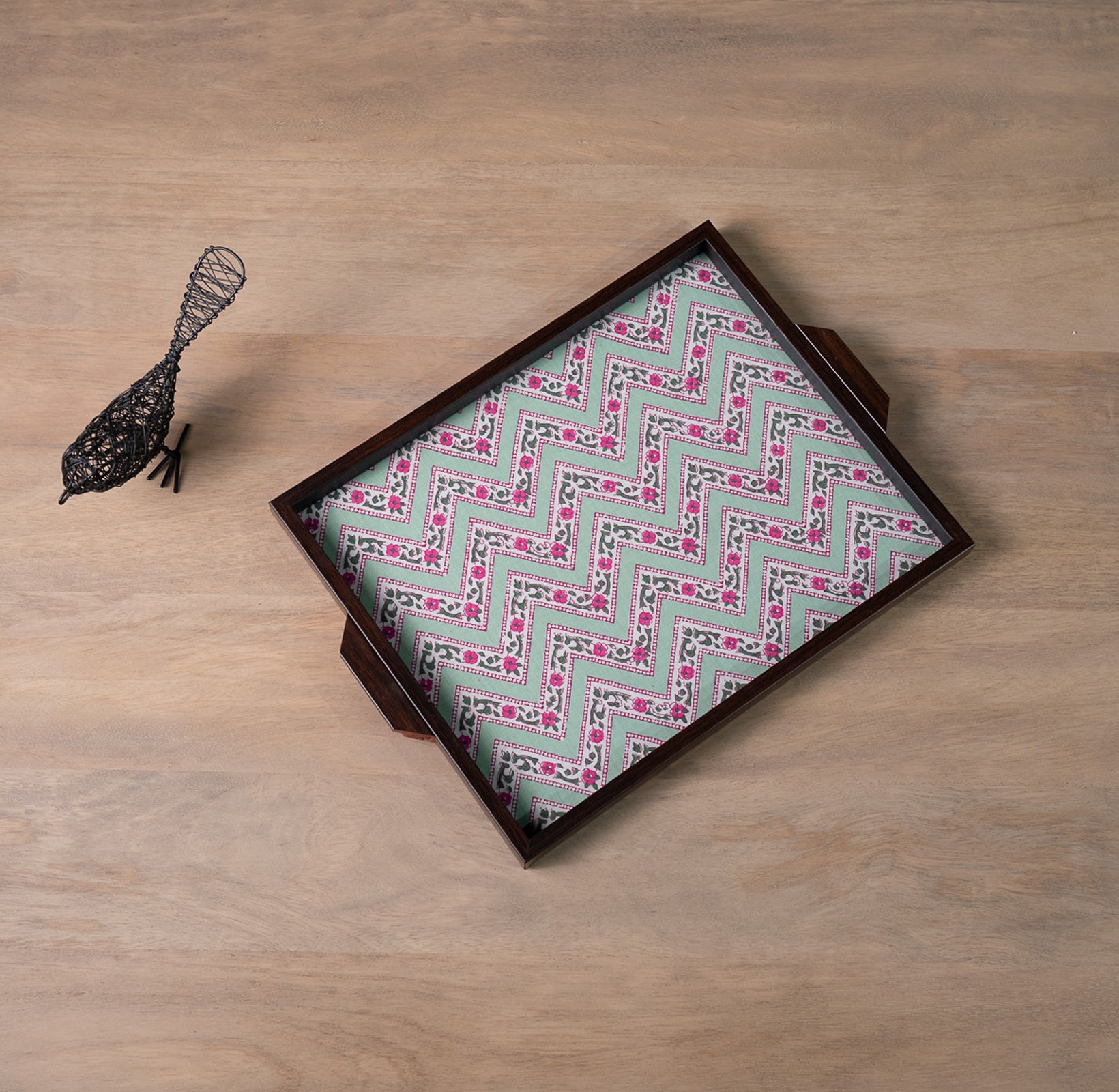 Chevron Bagh Green Tray - 12*15(Large)