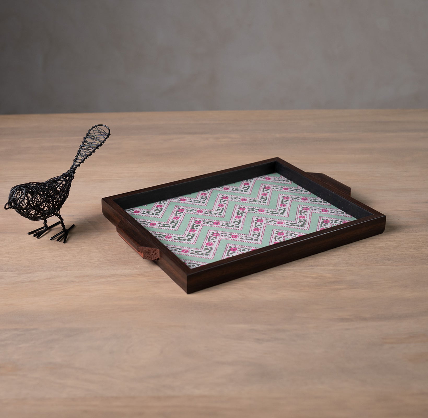 Chevron Bagh Green Tray - 12*15(Large)