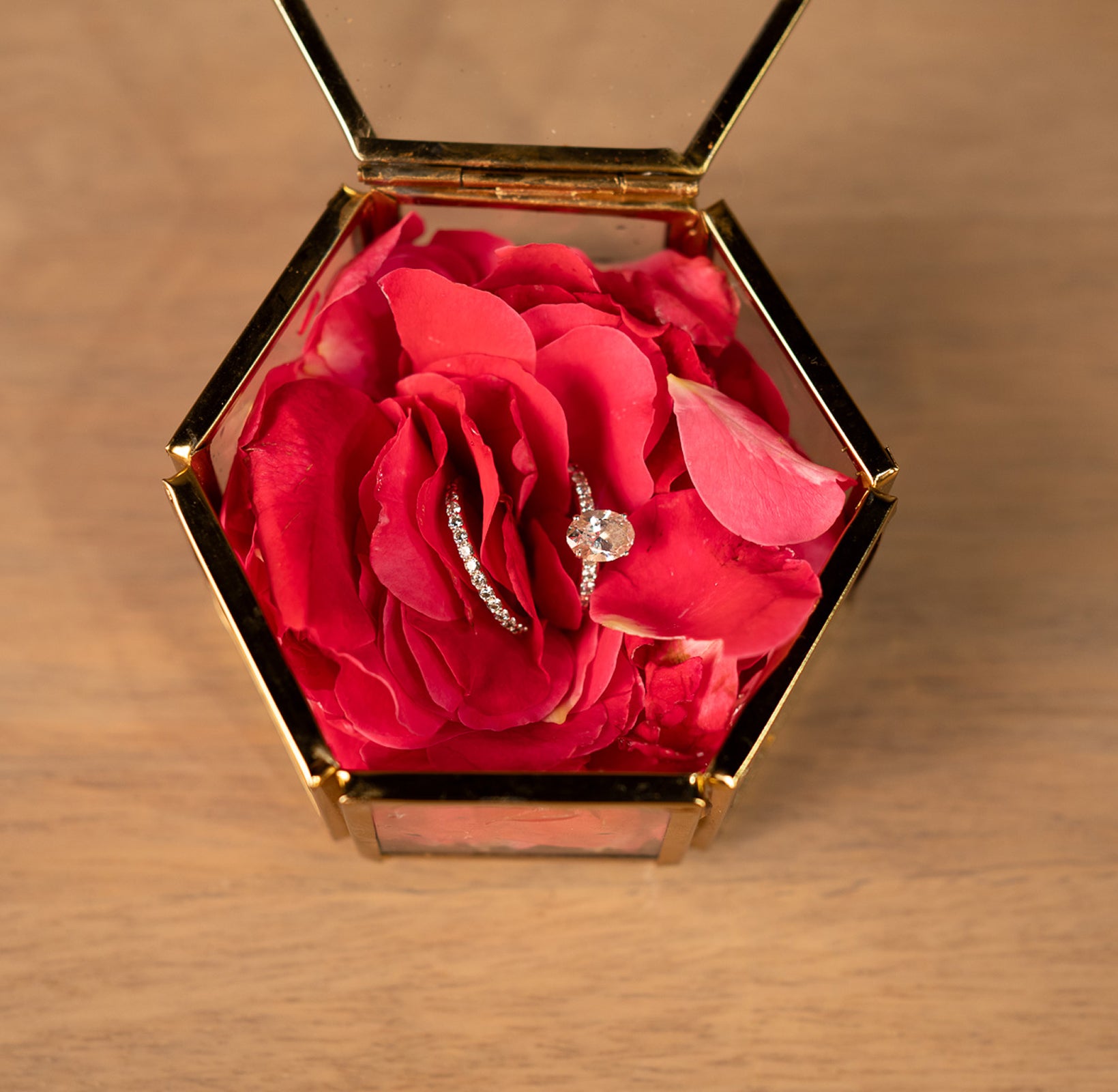 Hexagonal Glass Ring Box