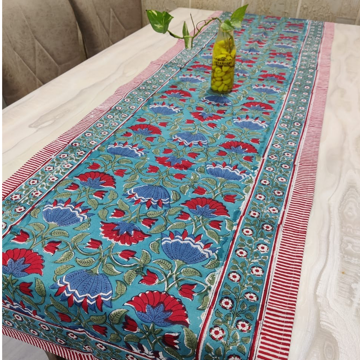 Gul Hand Block Table Runner: Cotton Canvas, Easy to Wash & Versatile